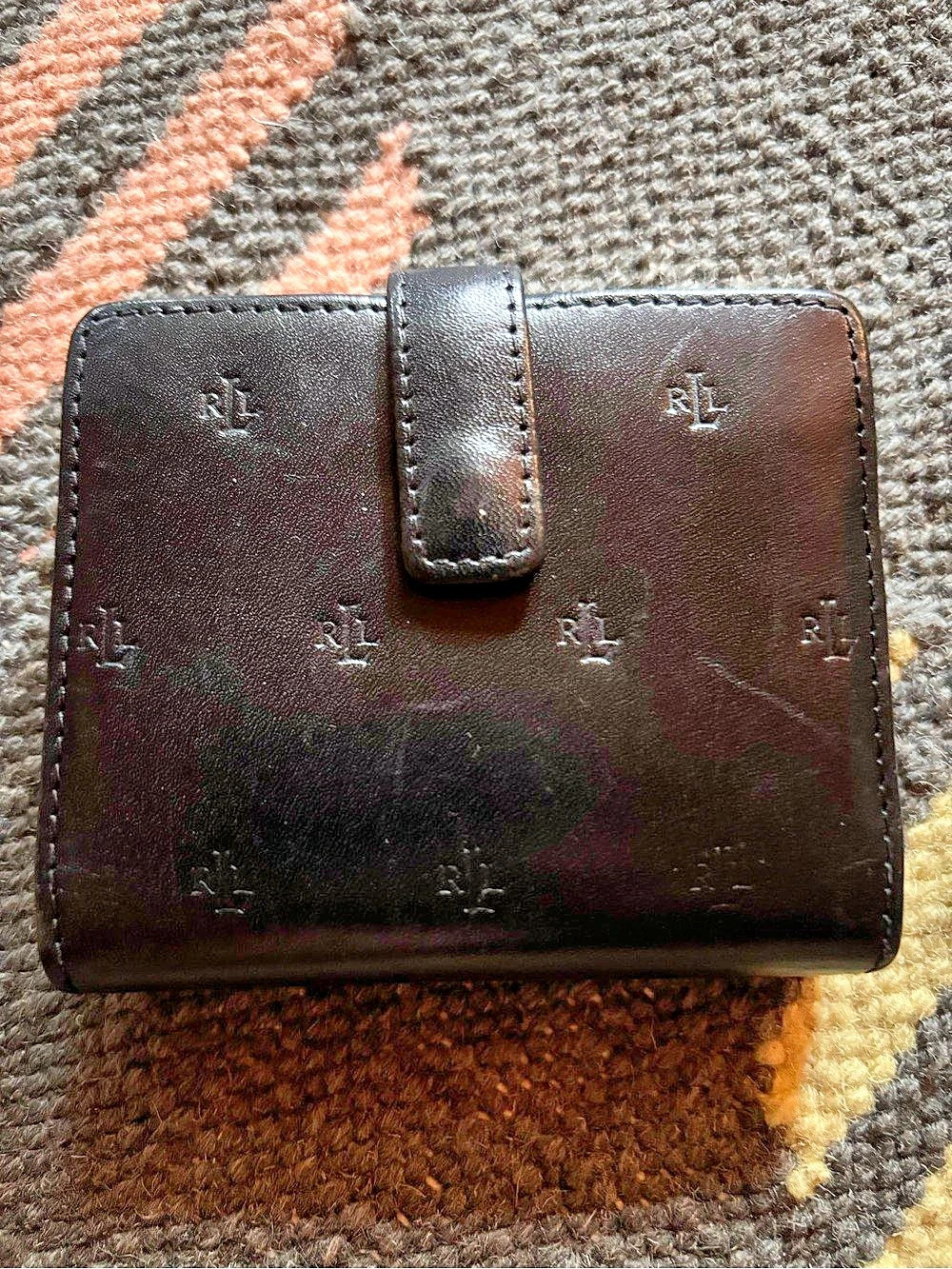 Vintage Ralph Lauren Black Wallet with Snap Closure